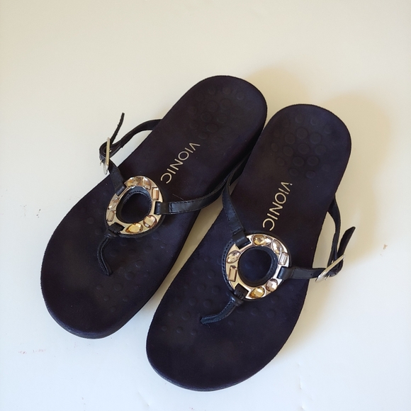 Vionic Rest Ricci Thong Sandals Black Silver Size 7 - Picture 3 of 12